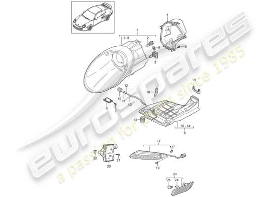 a part diagram from the porsche 911 t/gt2rs (2011) parts catalogue