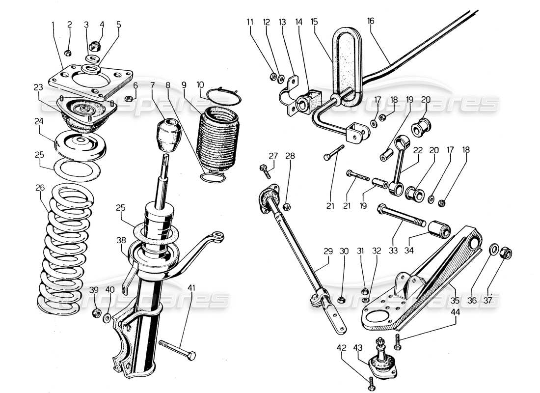 lamborghini urraco p250 / p250s front suspension part diagram