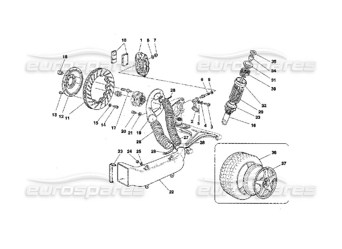 ferrari 355 challenge (1996) brakes - shock absorbers - front air intake - wheels part diagram