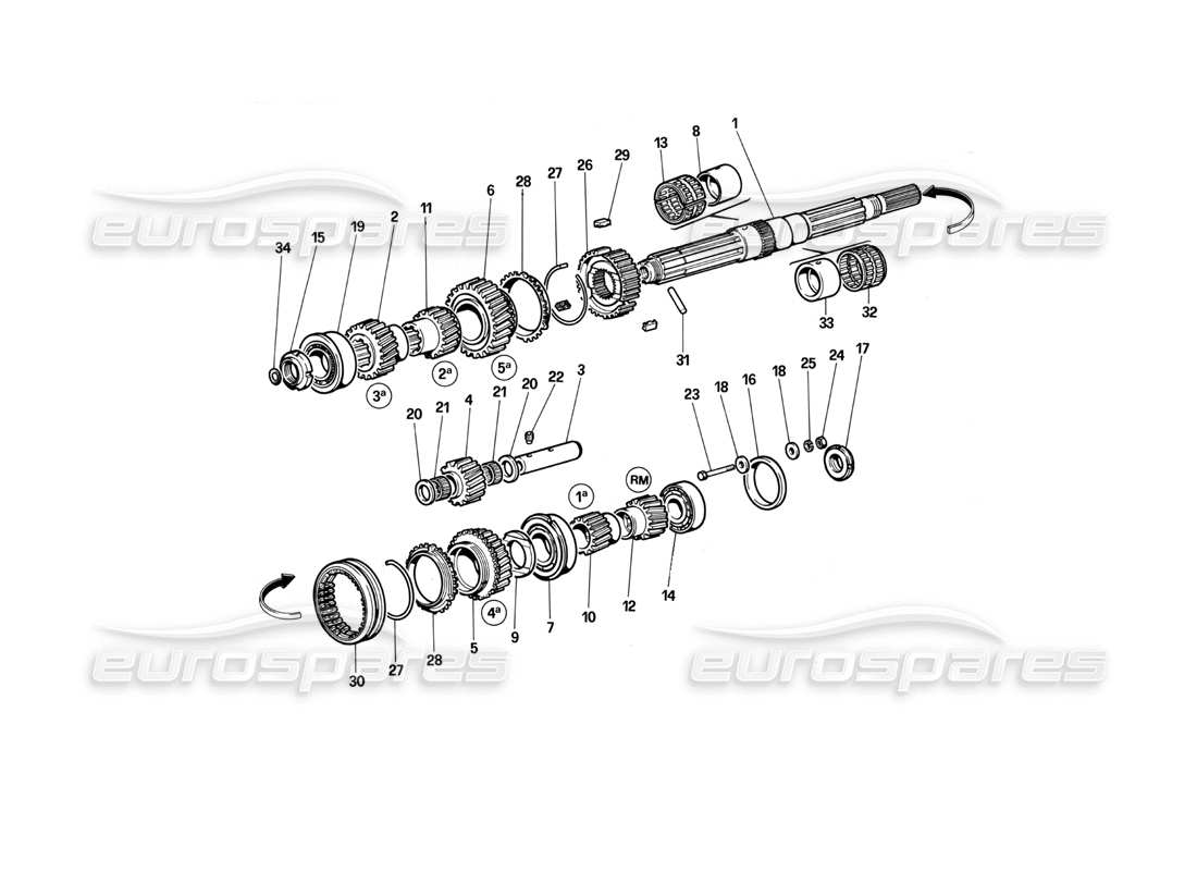 ferrari testarossa (1990) main shaft gears part diagram