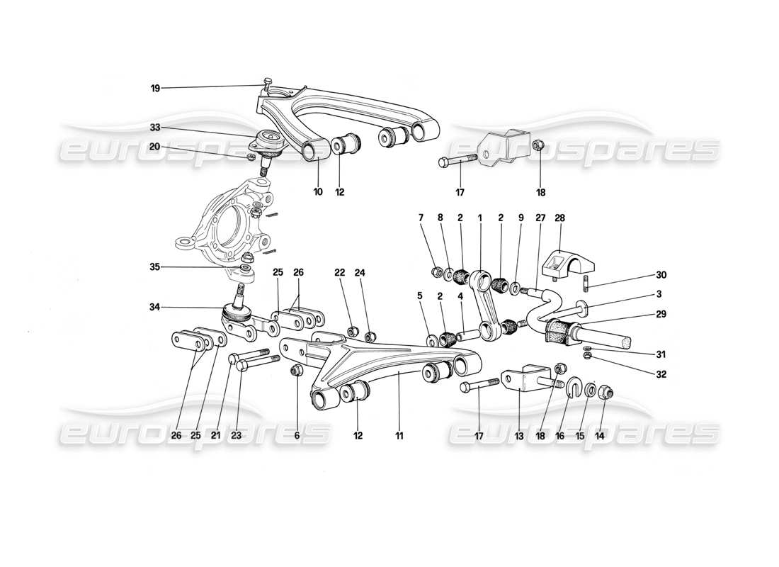 ferrari testarossa (1990) front suspension - wishbones (starting from car no. 75997) part diagram