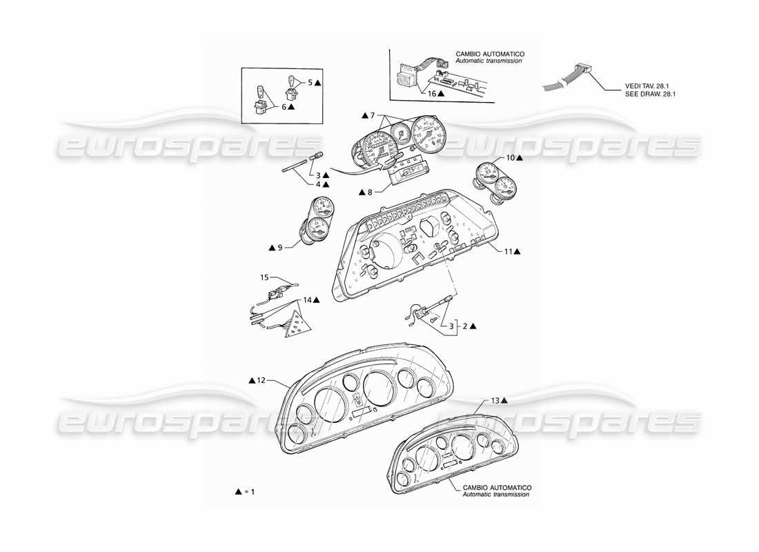 maserati qtp v6 (1996) borletti instrumentation part diagram