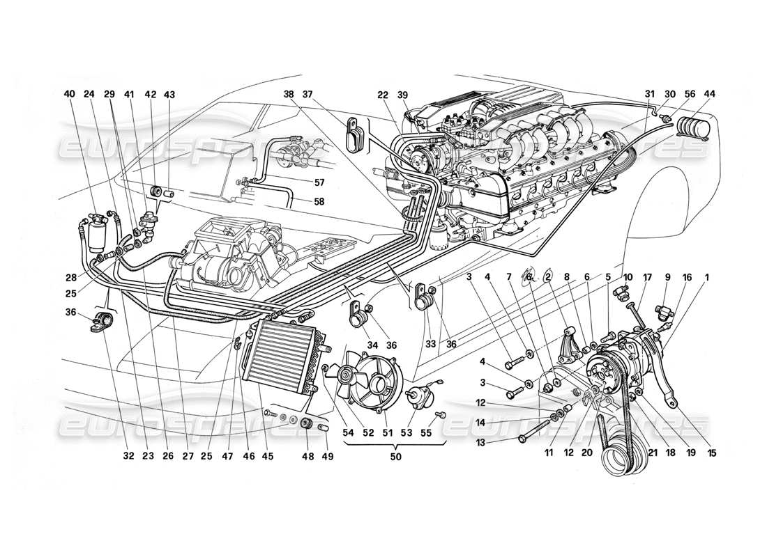 ferrari testarossa (1990) air conditioning system part diagram