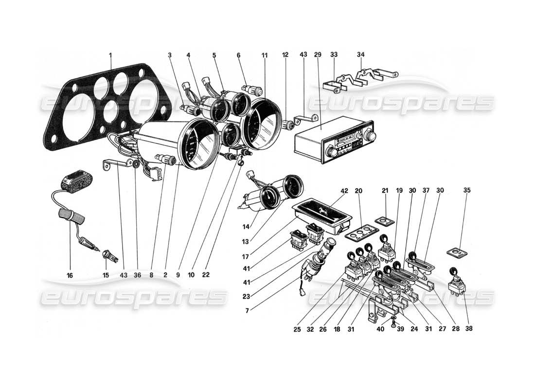 ferrari 208 turbo (1982) instruments and accessories part diagram