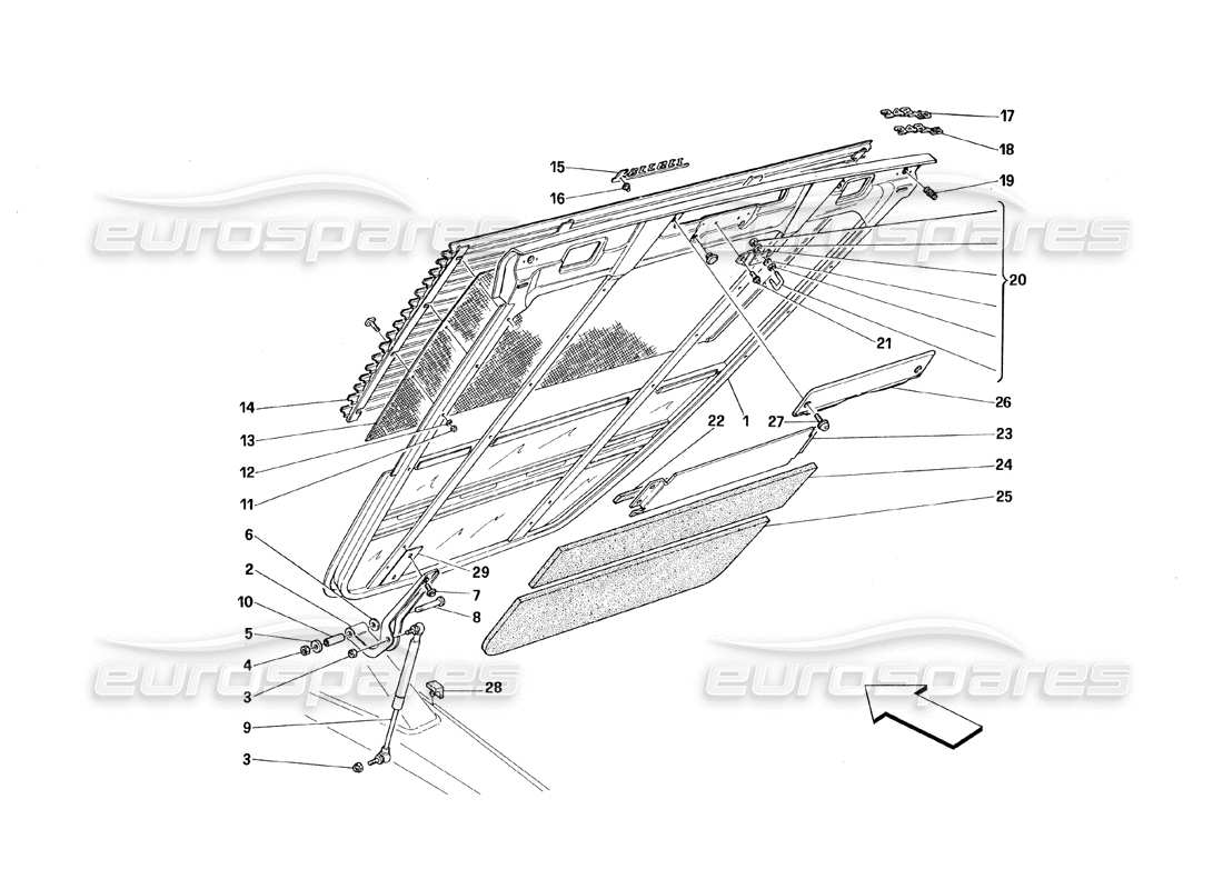 ferrari 348 (1993) tb / ts rear hood part diagram