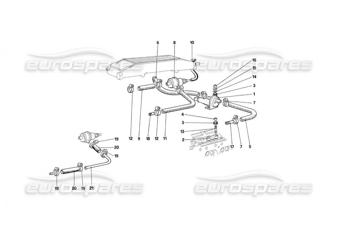 ferrari testarossa (1990) fuel injection system - valves and lines part diagram