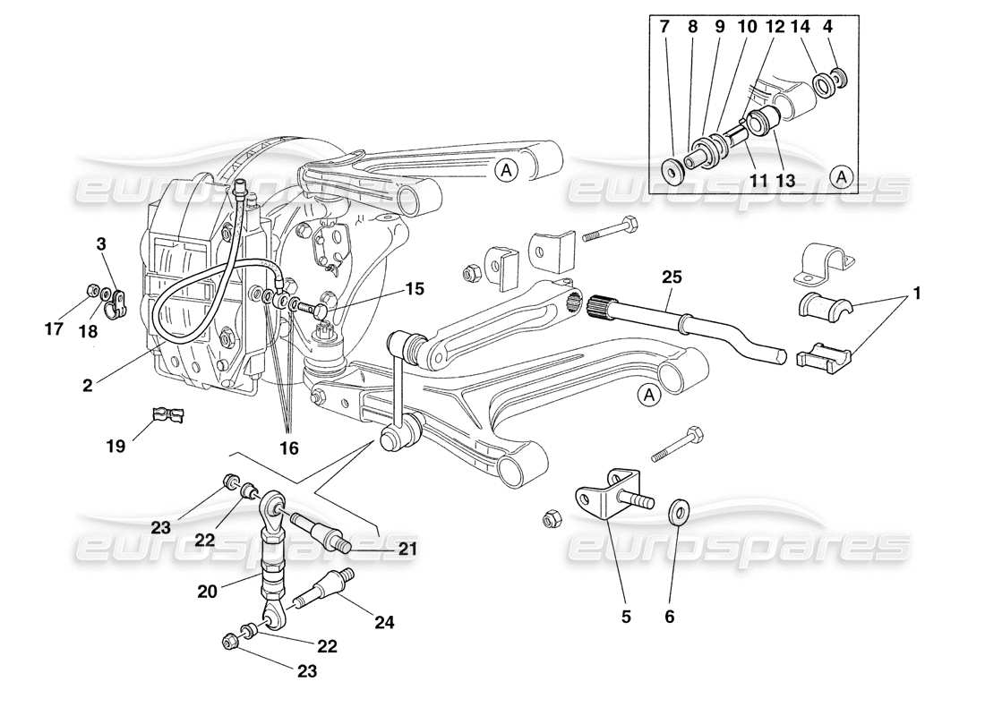 ferrari 355 challenge (1999) front suspension and brake pipes part diagram