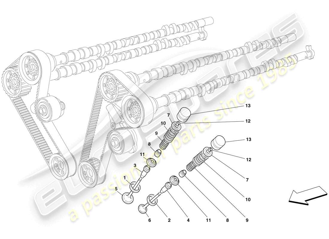ferrari 612 scaglietti (rhd) timing - valves parts diagram