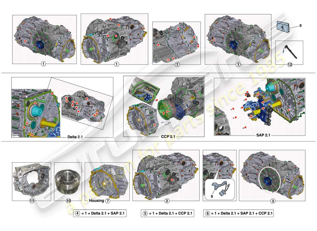ferrari 458 italia (rhd) gearbox repair kit part diagram