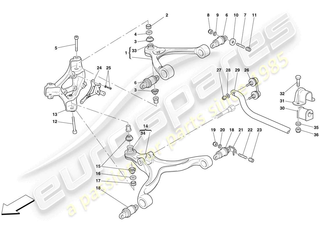 ferrari 612 scaglietti (rhd) front suspension - arms and stabiliser bar parts diagram