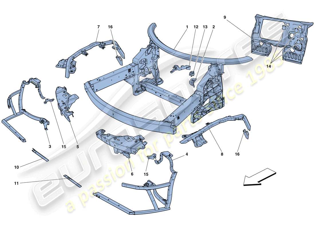 ferrari 458 speciale aperta (europe) chassis - complete front structure and panels part diagram