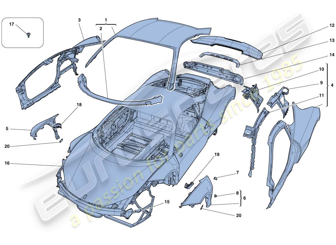 ferrari 458 speciale (rhd) bodyshell - external trim part diagram