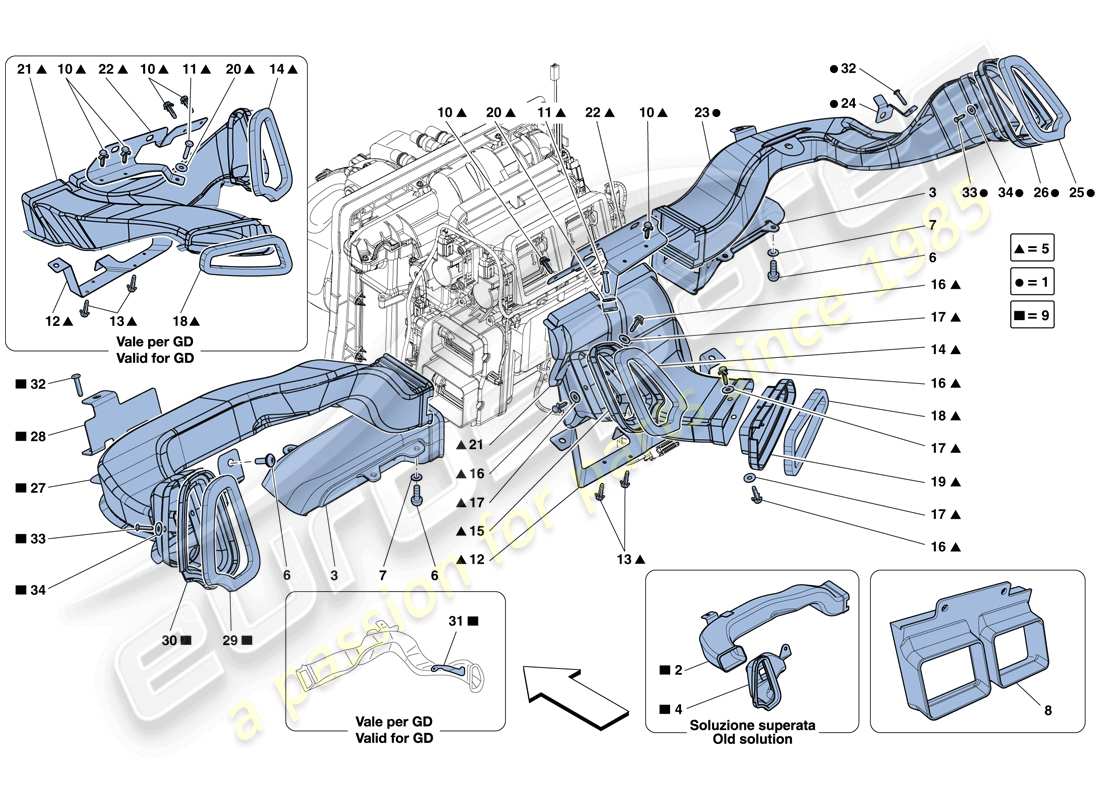 ferrari 458 italia (rhd) dashboard air ducts part diagram