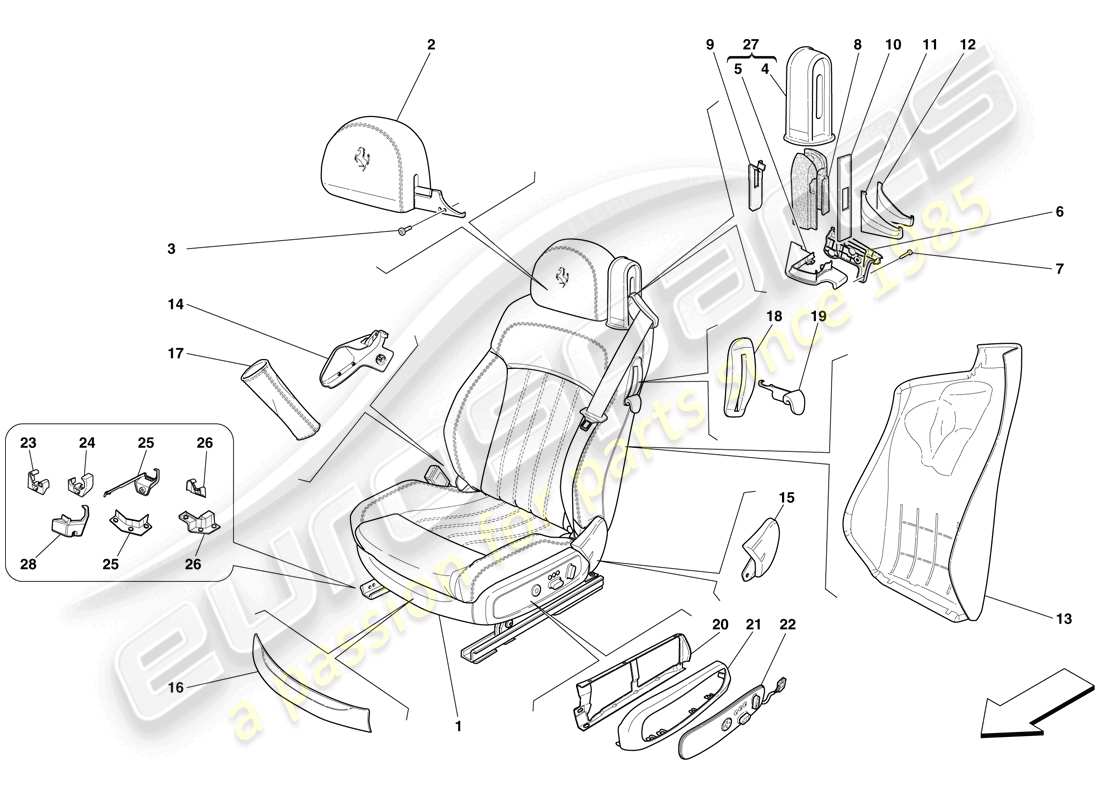 ferrari 612 scaglietti (rhd) electric front seat - trim and accessories parts diagram