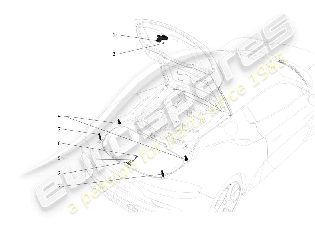 maserati mc20 (2023) rear lid opening control part diagram