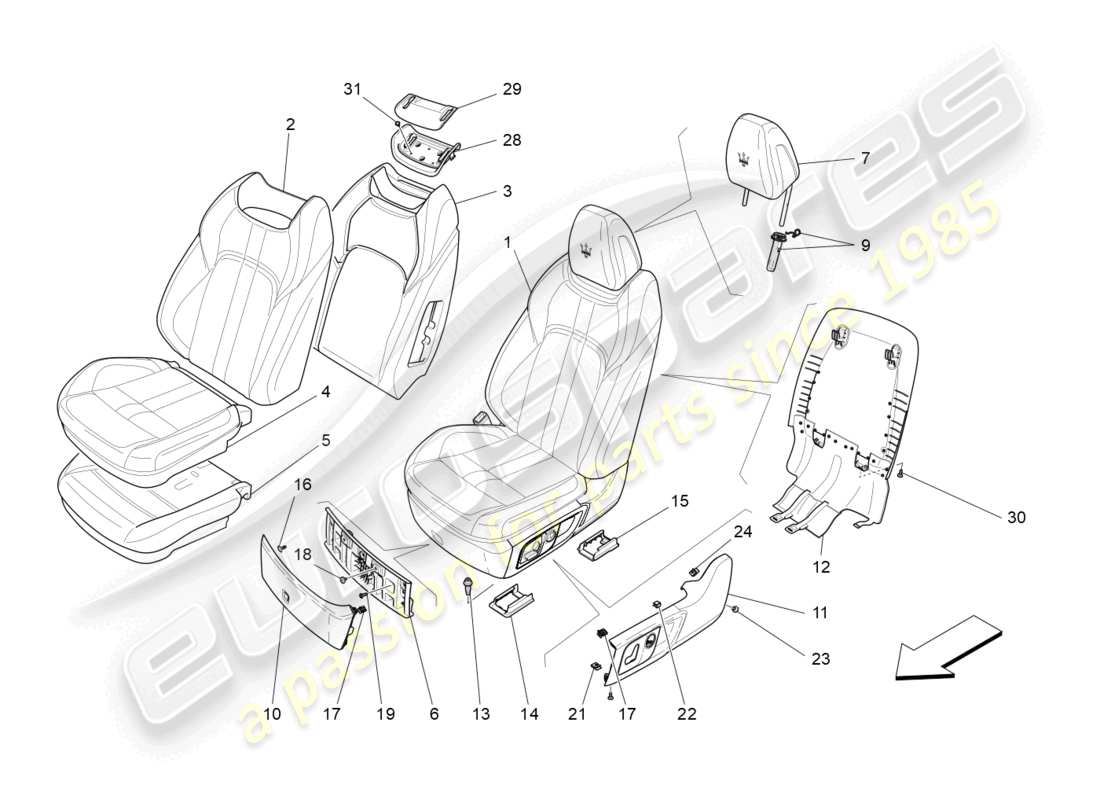 maserati ghibli fragment (2022) front seats: trim panels part diagram