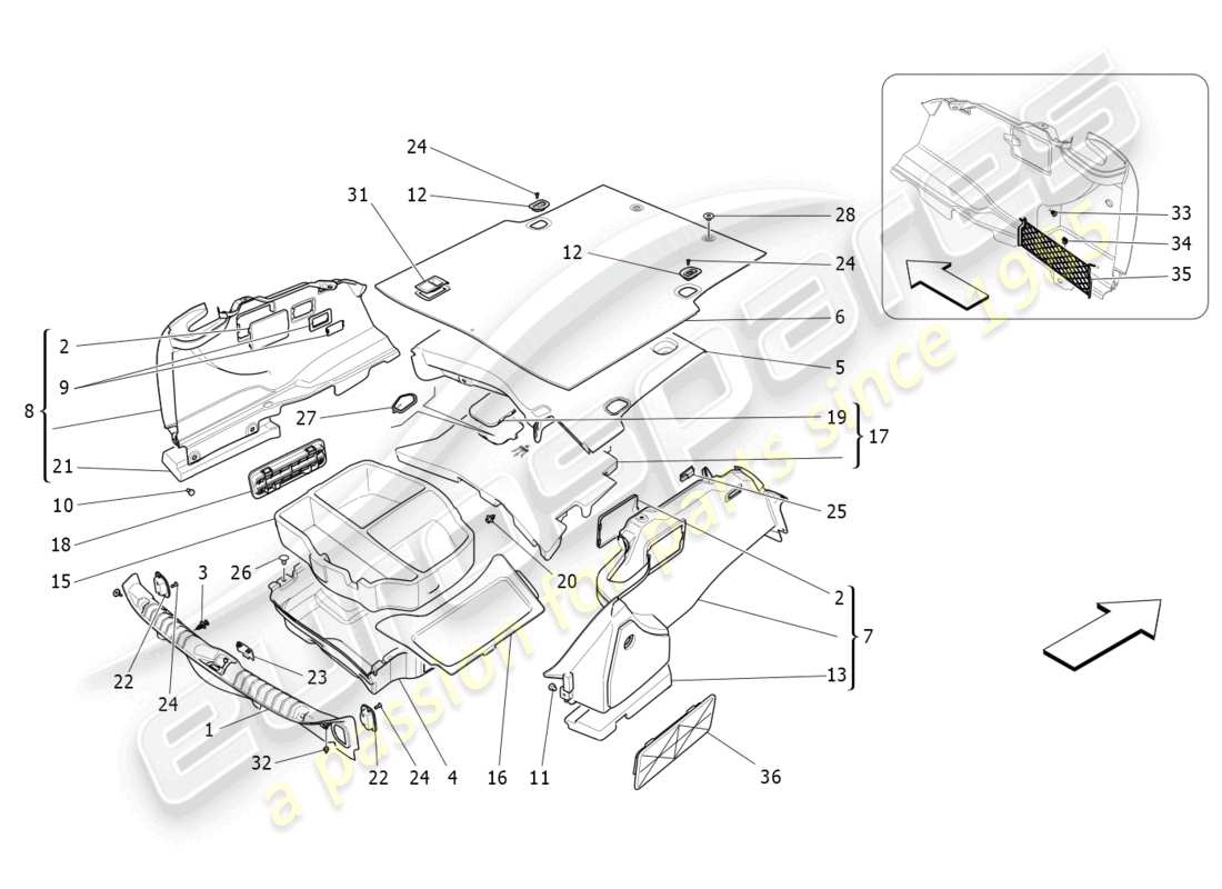 maserati ghibli (2017) luggage compartment mats part diagram