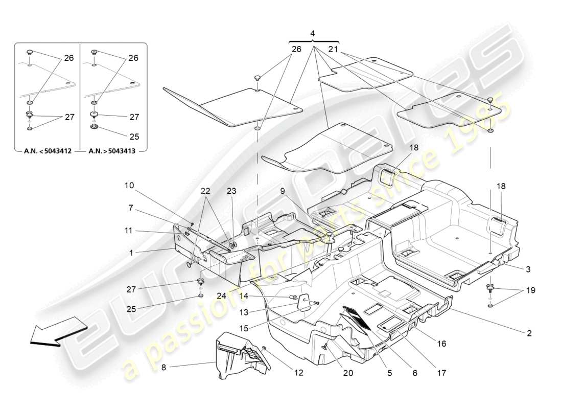maserati ghibli (2017) passenger compartment mats part diagram