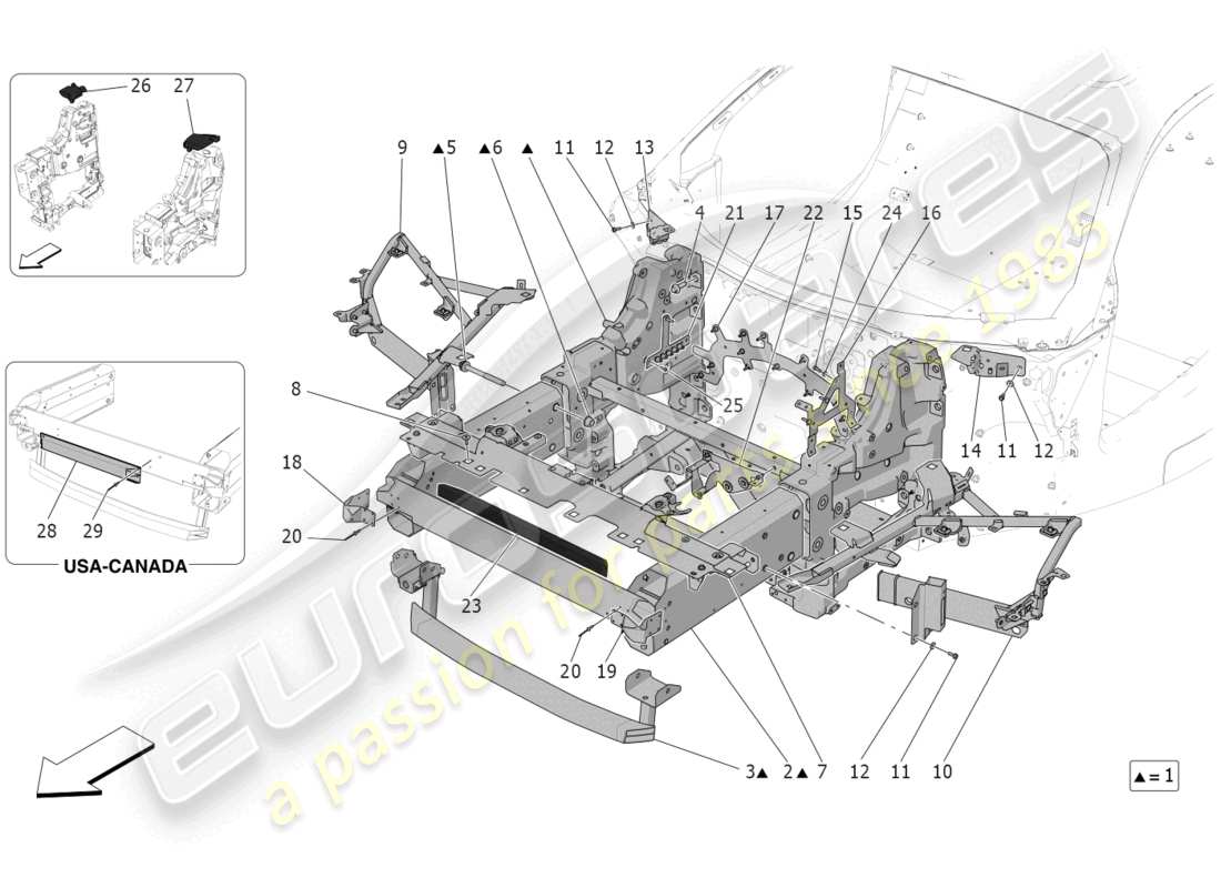maserati mc20 (2023) front chassis part diagram