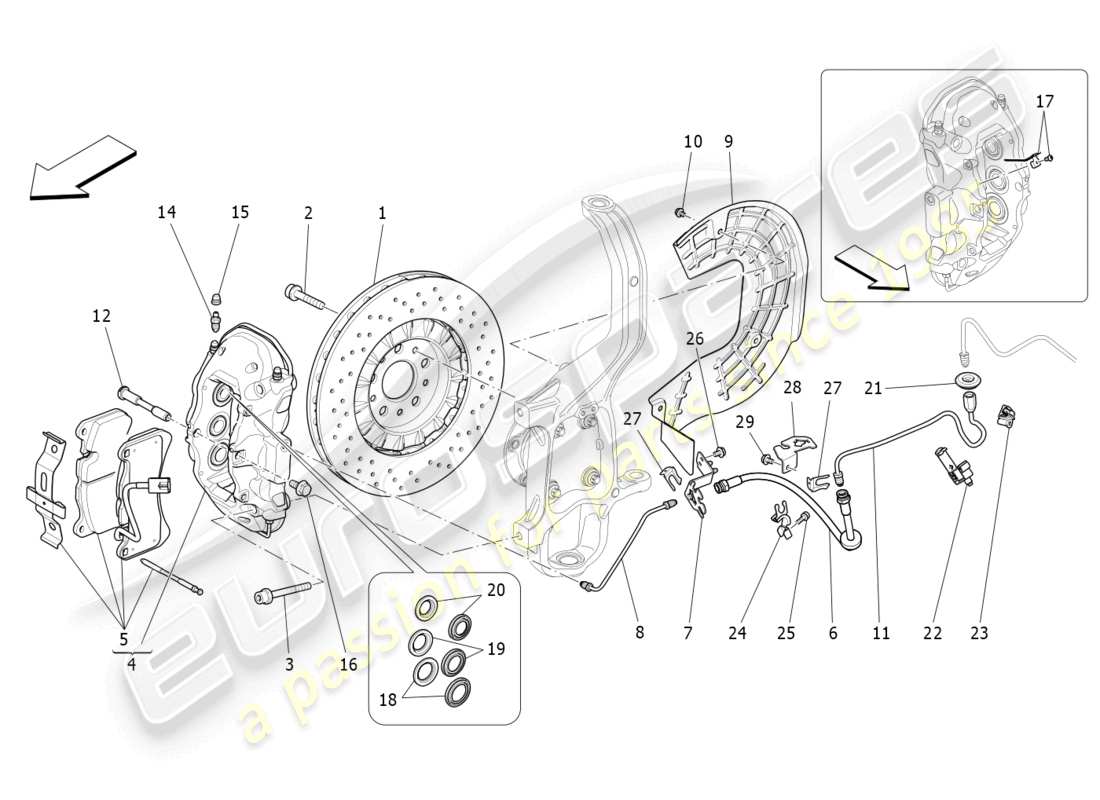 maserati ghibli fragment (2022) braking devices on front wheels part diagram