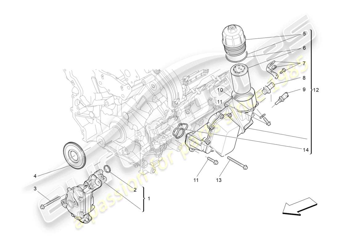 maserati ghibli (2017) lubrication system: pump and filter part diagram