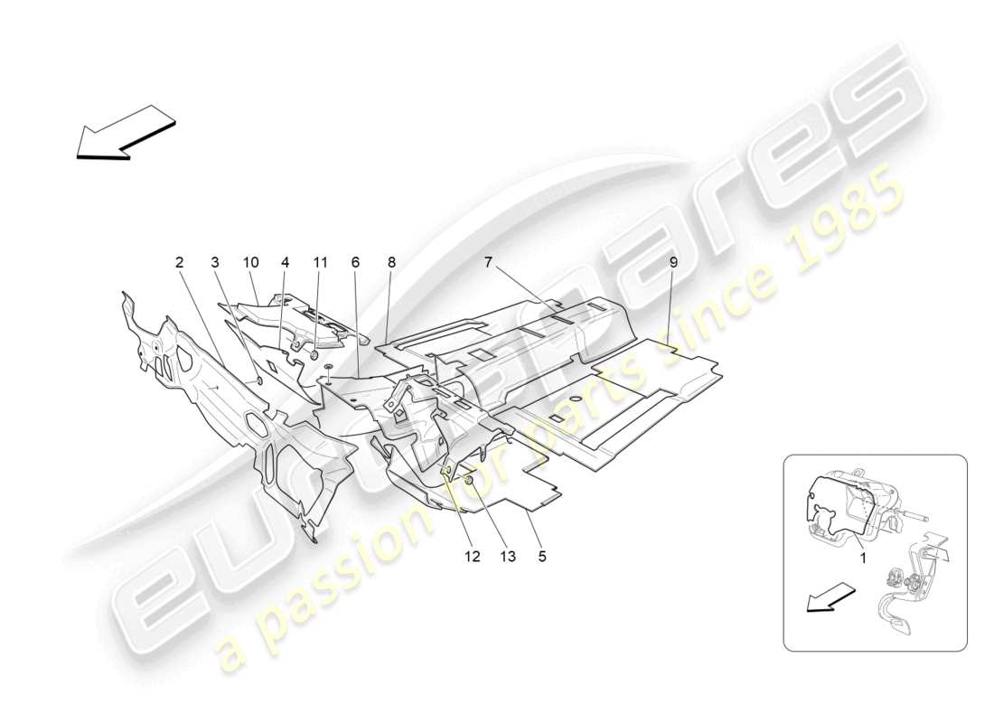 maserati granturismo mc stradale (2013) sound-proofing panels inside the vehicle part diagram