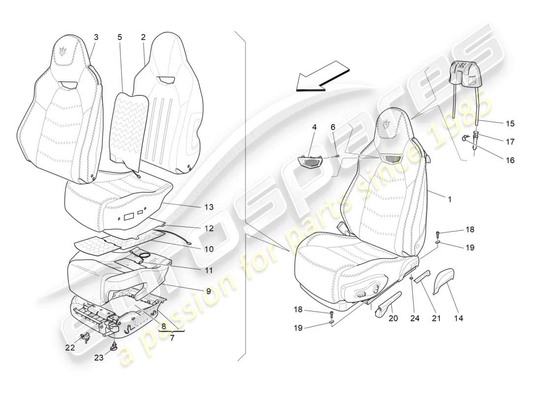 maserati grancabrio mc (2013) front seats: trim panels part diagram