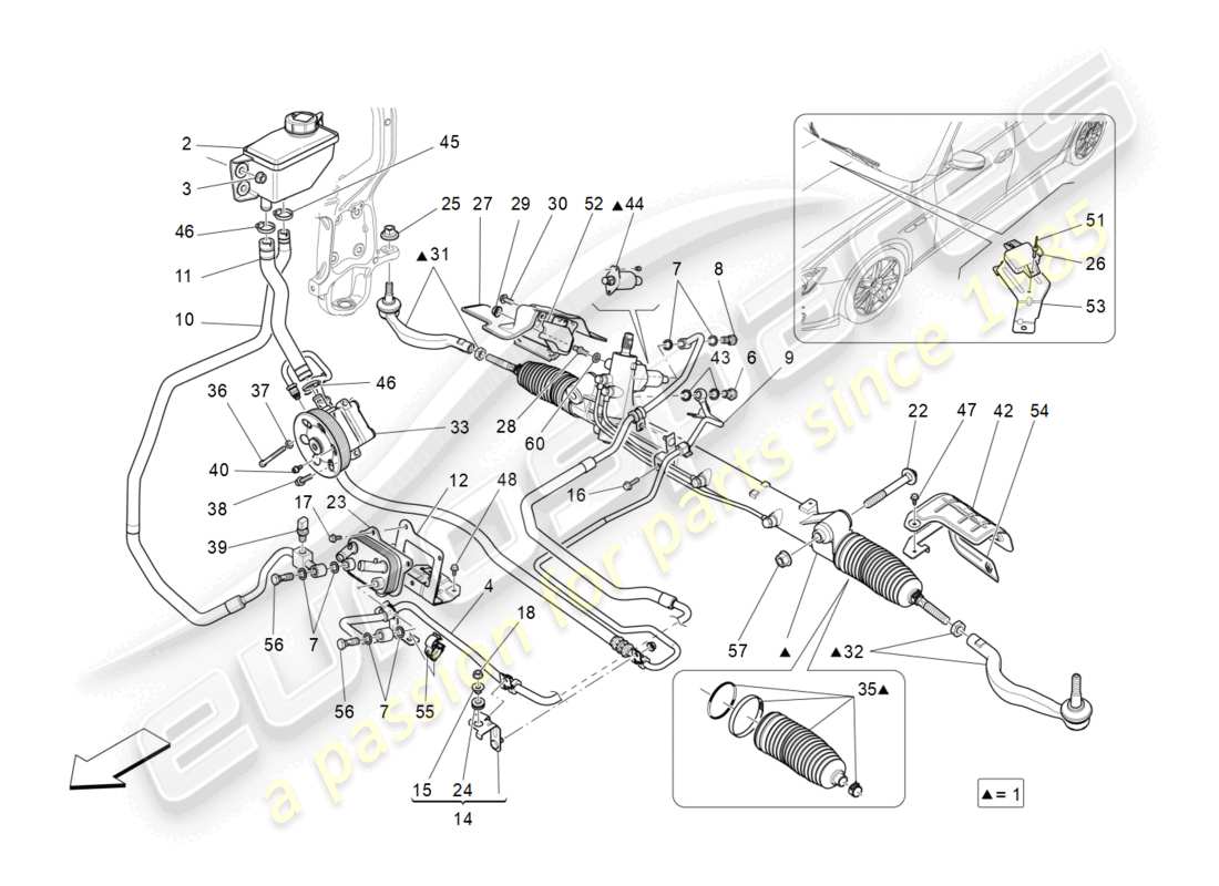 maserati ghibli (2017) complete steering rack unit part diagram