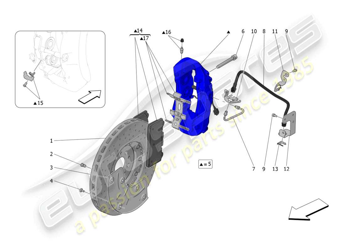 maserati mc20 (2023) braking devices on front wheels part diagram