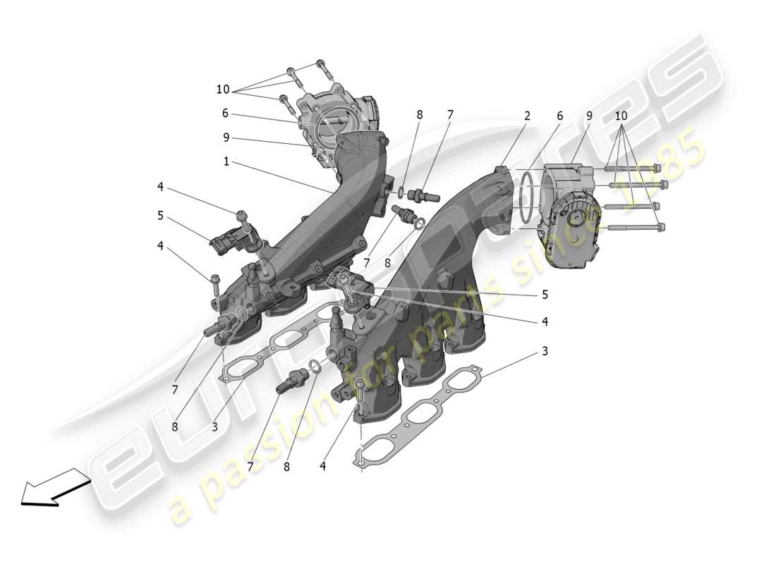 maserati mc20 (2023) intake manifold and throttle body part diagram