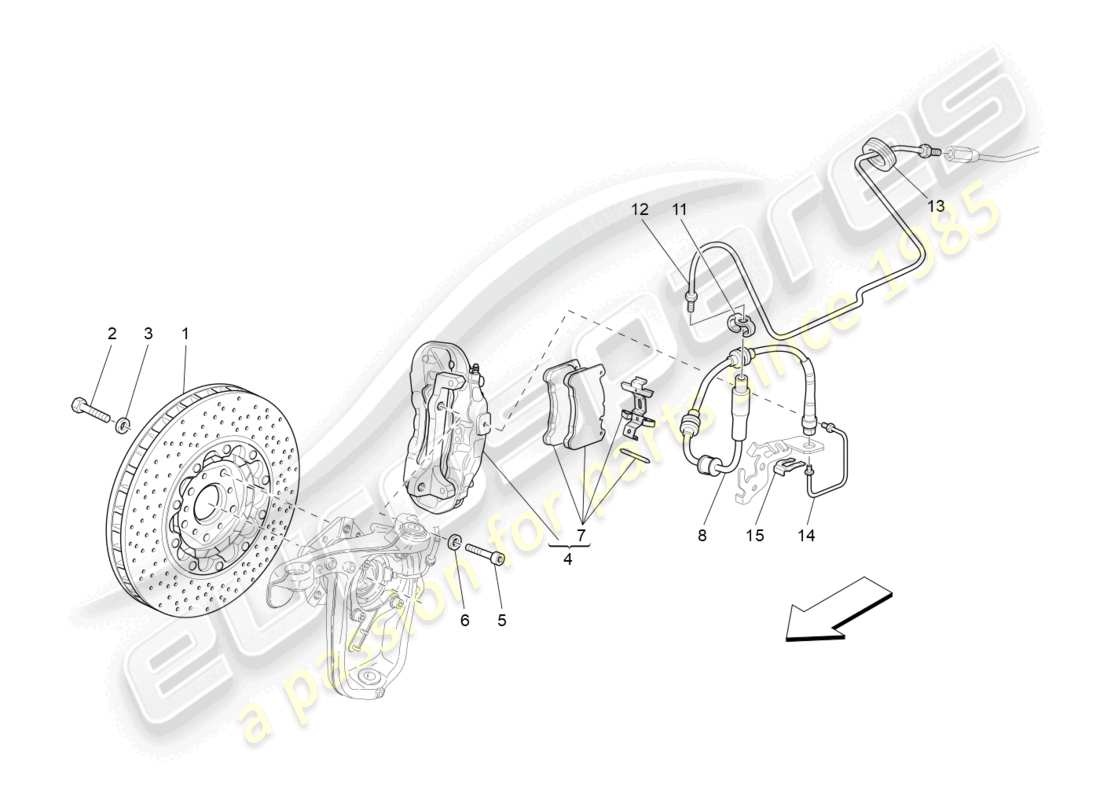 maserati granturismo mc stradale (2013) braking devices on front wheels part diagram