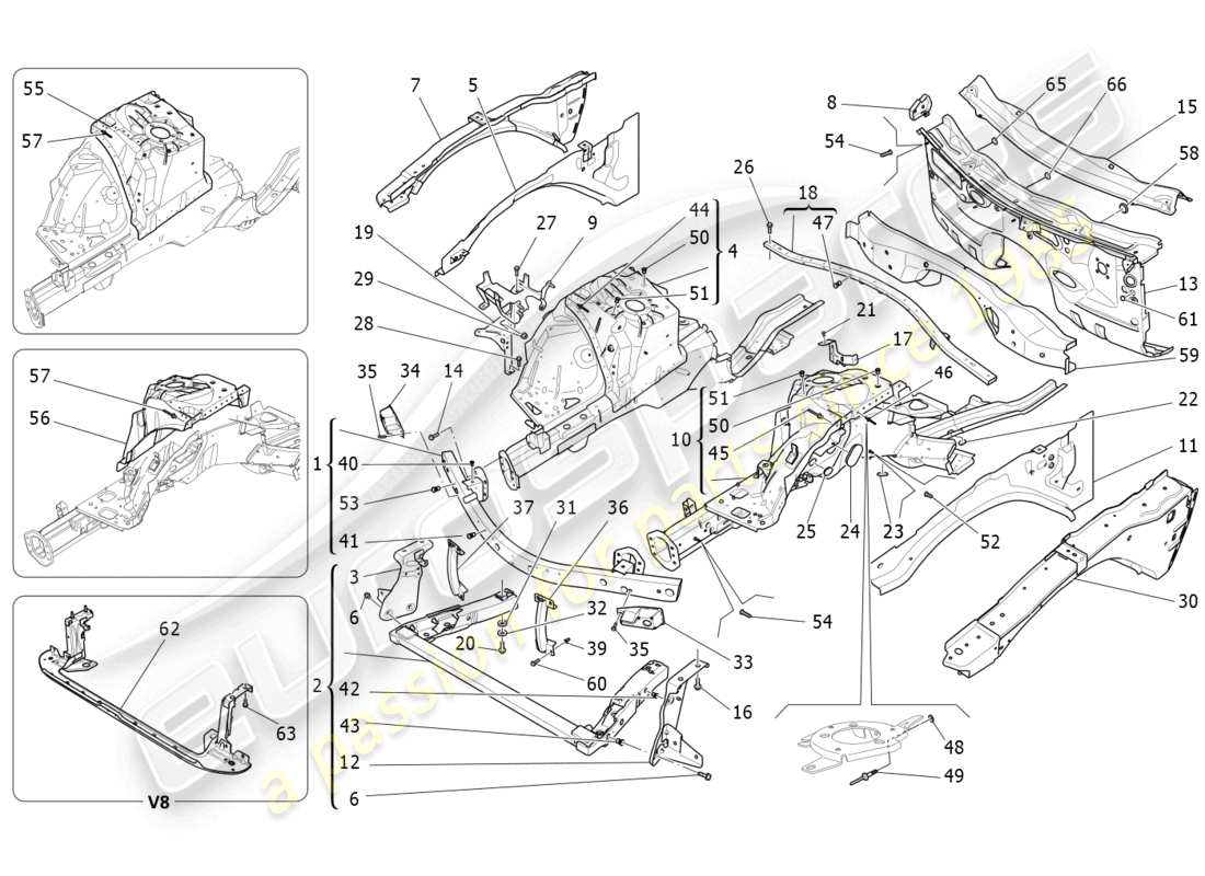 maserati ghibli (2017) front structural frames and sheet panels part diagram