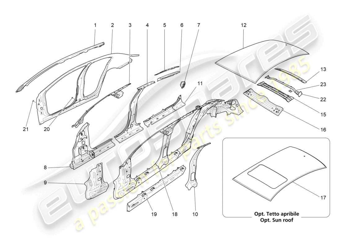 maserati ghibli fragment (2022) bodywork and central outer trim panels part diagram