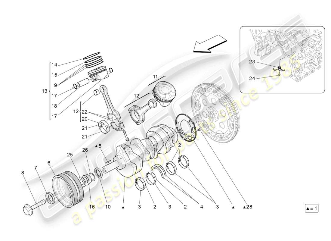 maserati ghibli fragment (2022) crank mechanism part diagram