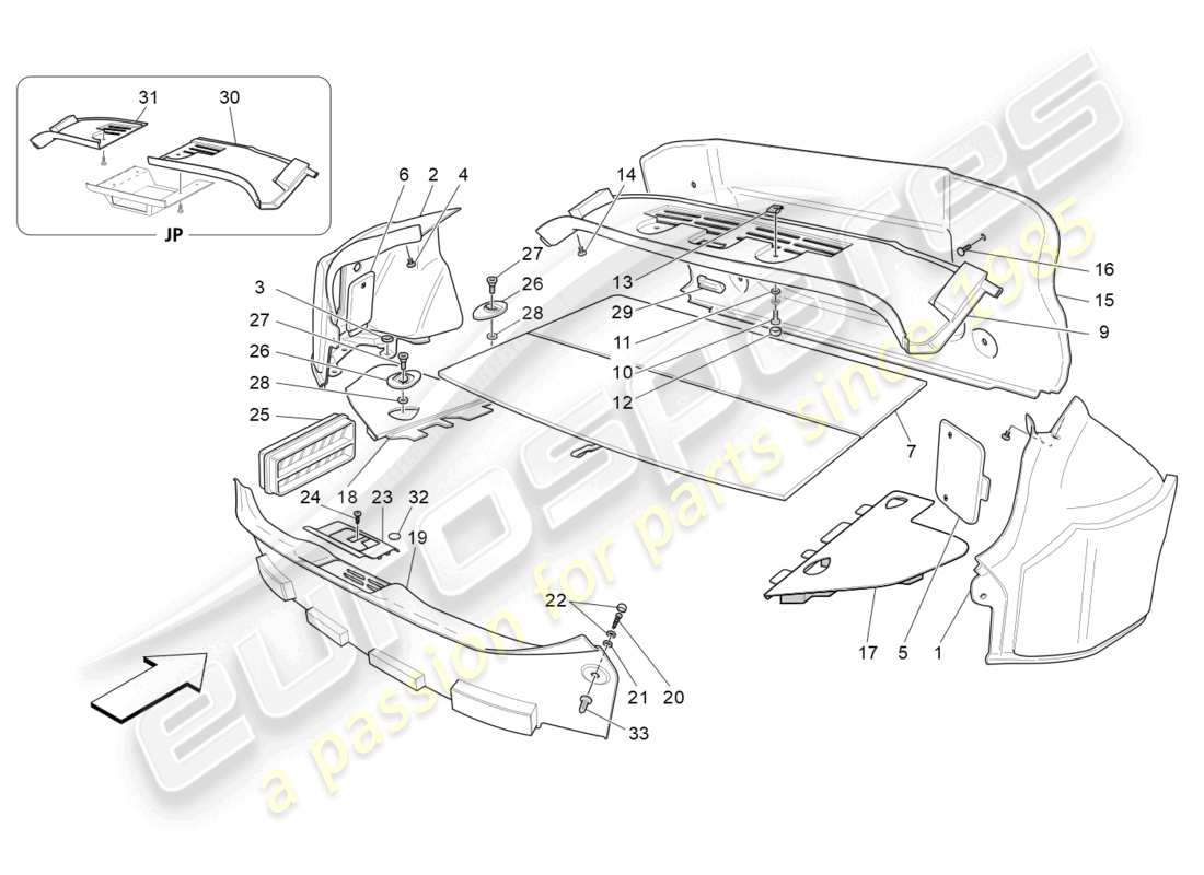 maserati granturismo mc stradale (2013) luggage compartment mats part diagram