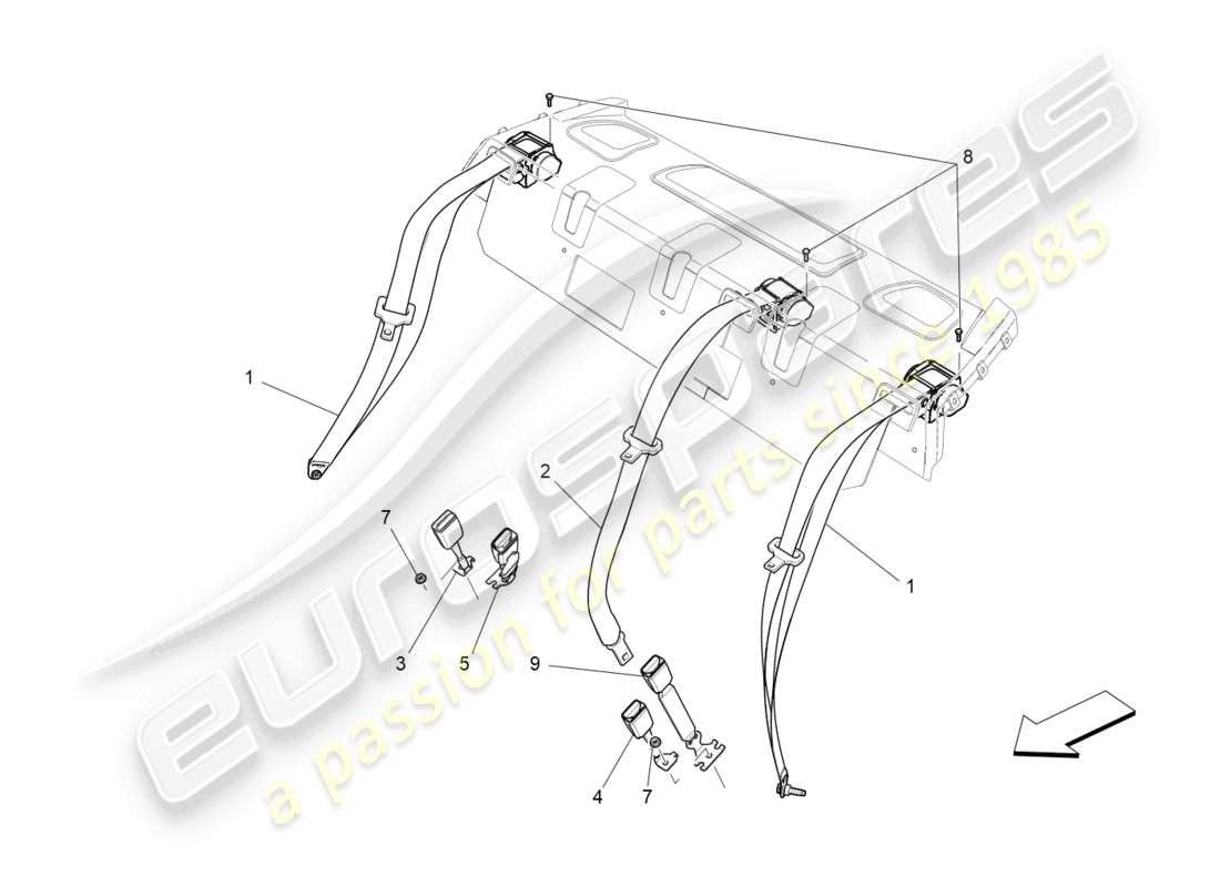 maserati ghibli fragment (2022) rear seat belts part diagram