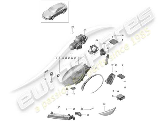 a part diagram from the porsche 991 turbo (2016) parts catalogue