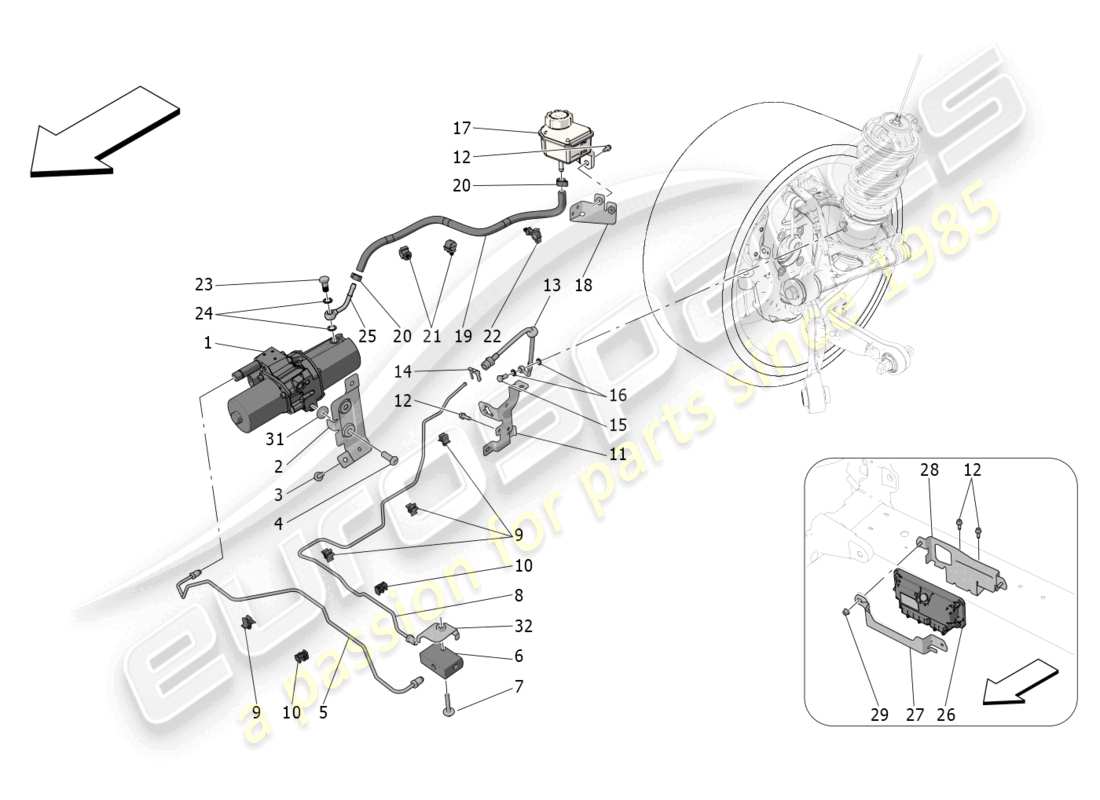 maserati mc20 (2023) hydraulic system front axle lift part diagram