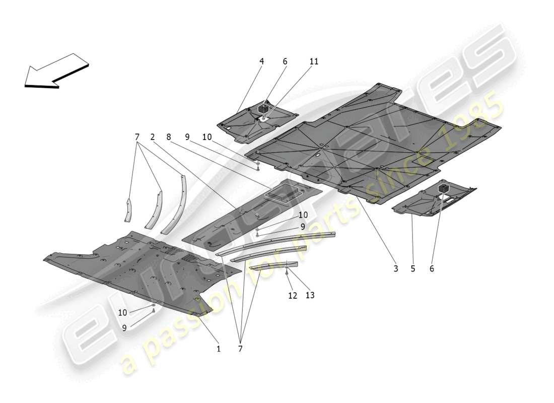 maserati mc20 (2023) underbody and underfloor guards part diagram