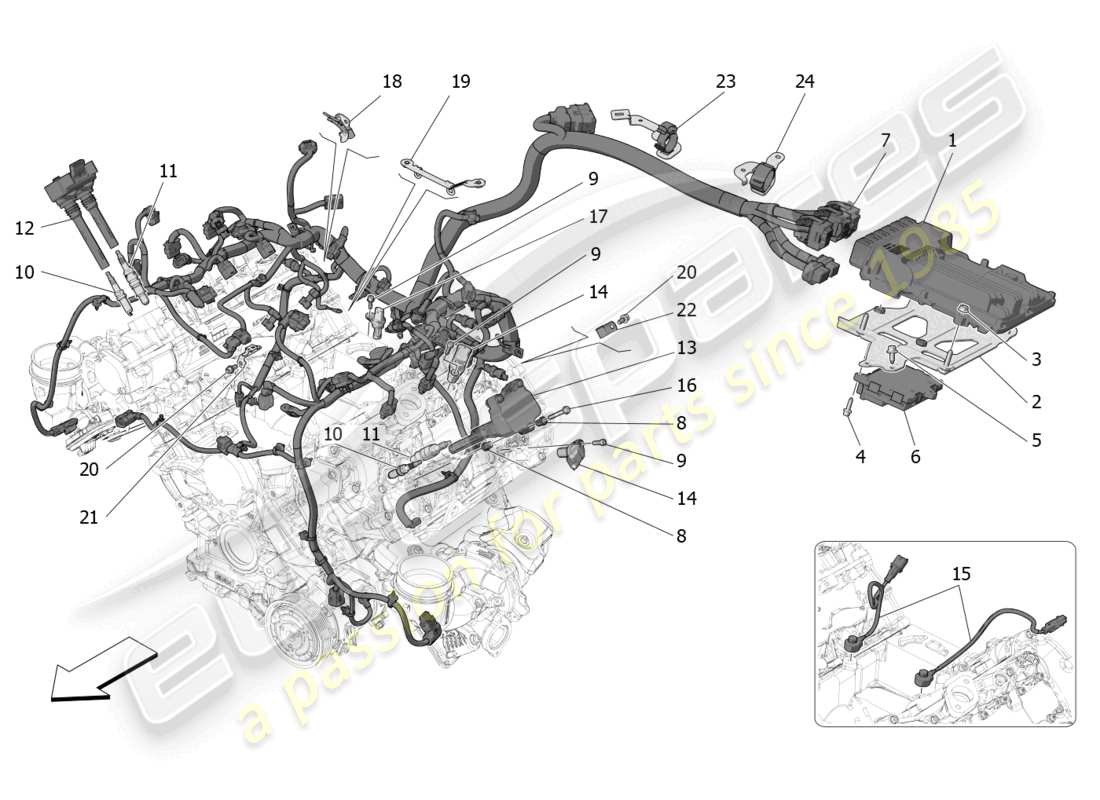 maserati mc20 (2023) electronic control: injection and engine timing control part diagram