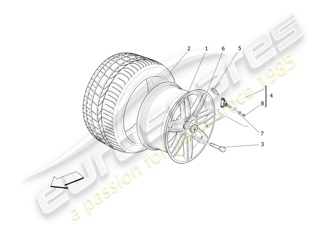 maserati ghibli (2017) wheels and tyres parts diagram