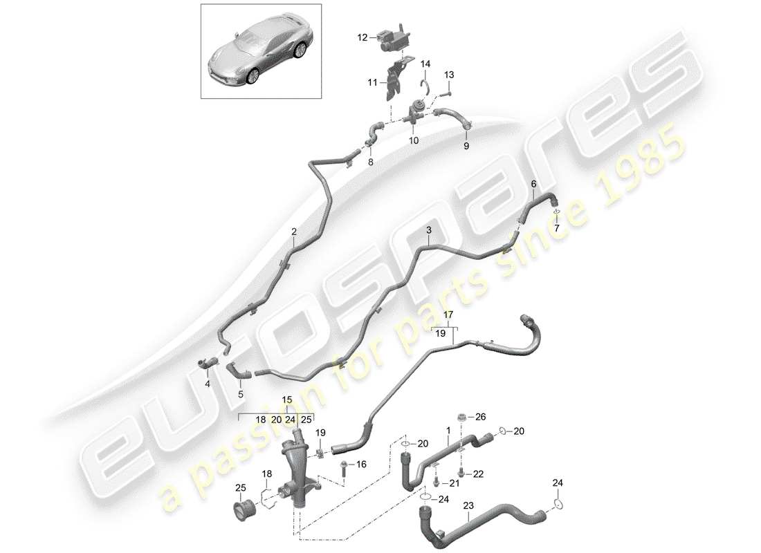 porsche 991 turbo (2018) water pipe part diagram