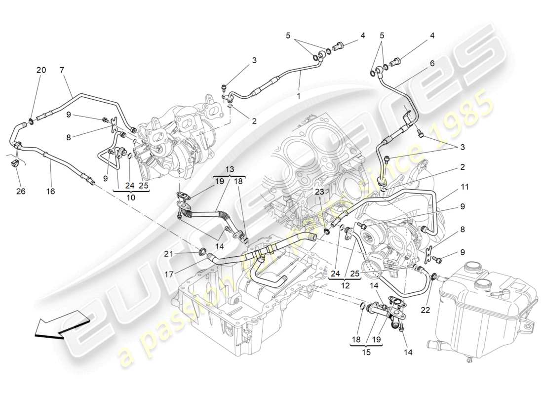maserati ghibli fragment (2022) turbocharging system: lubrication and cooling part diagram