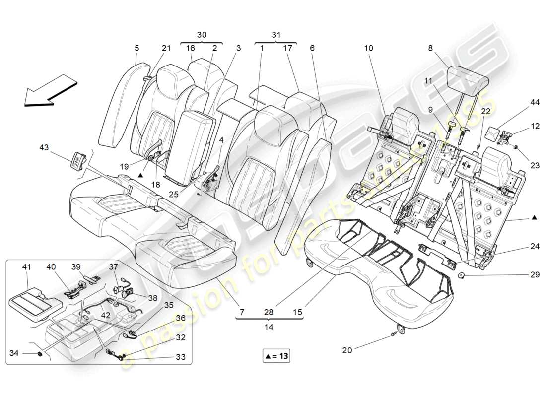 maserati ghibli (2017) rear seats: trim panels part diagram