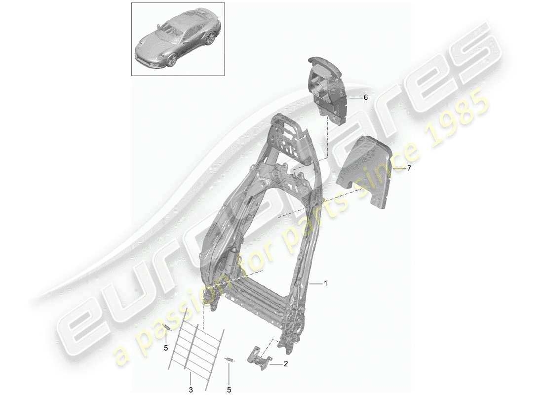 porsche 991 turbo (2018) frame - backrest part diagram