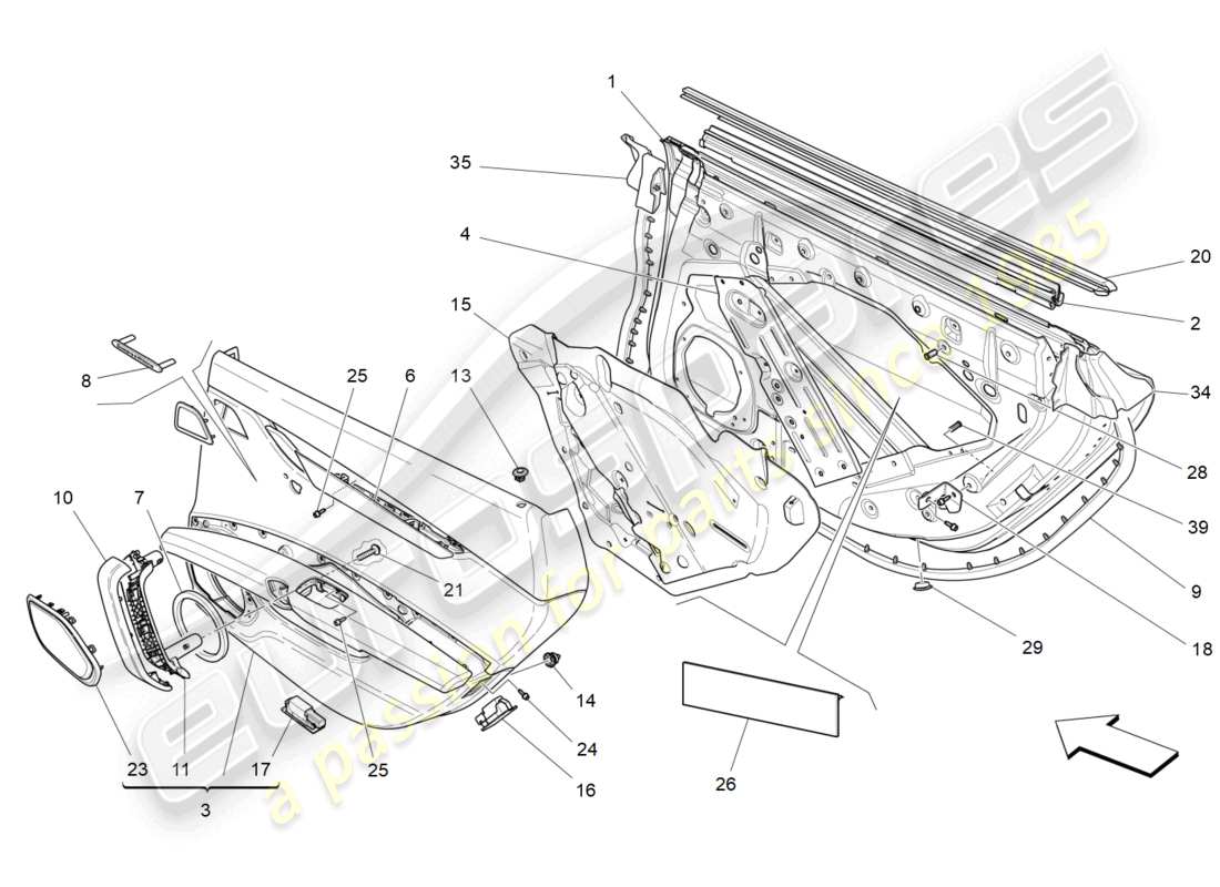 maserati ghibli fragment (2022) rear doors: trim panels part diagram