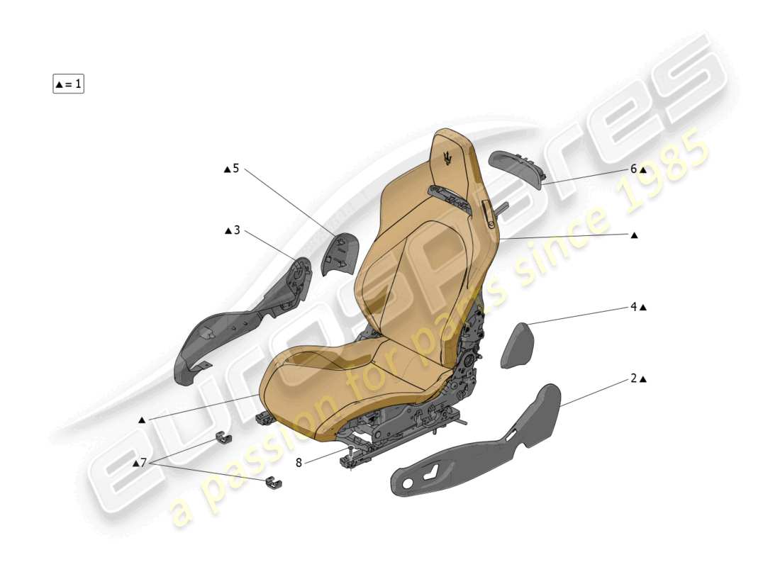 maserati mc20 (2022) seats: trim panels parts diagram