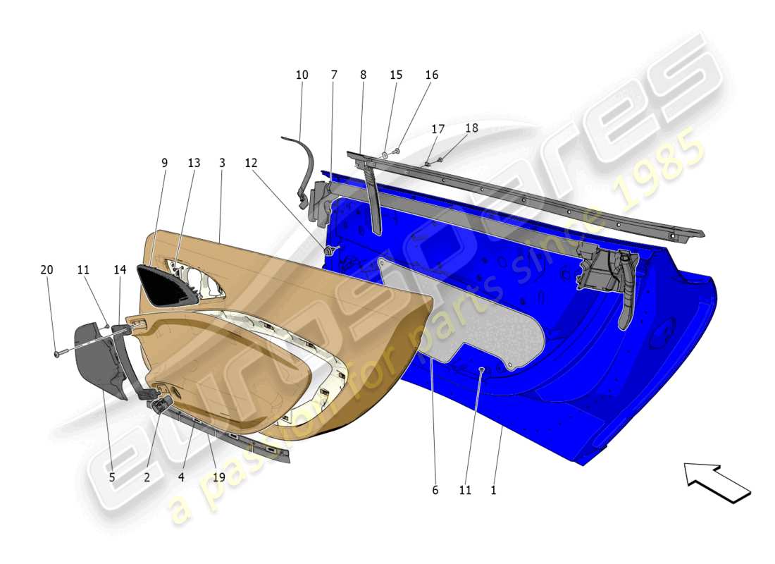 maserati mc20 (2023) doors: trim panels part diagram