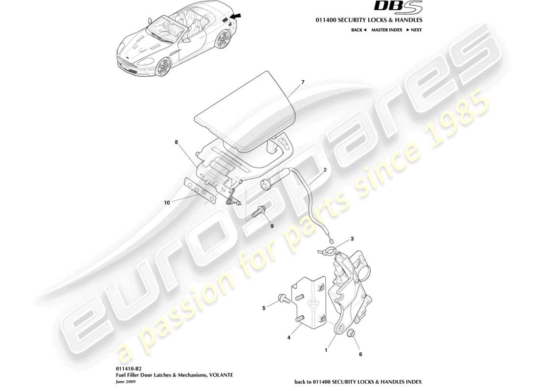aston martin dbs (2013) fuel filler mechanism, volante part diagram