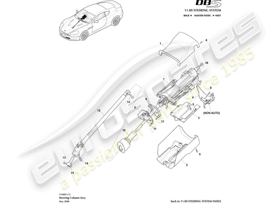 aston martin dbs (2013) steering column assembly part diagram